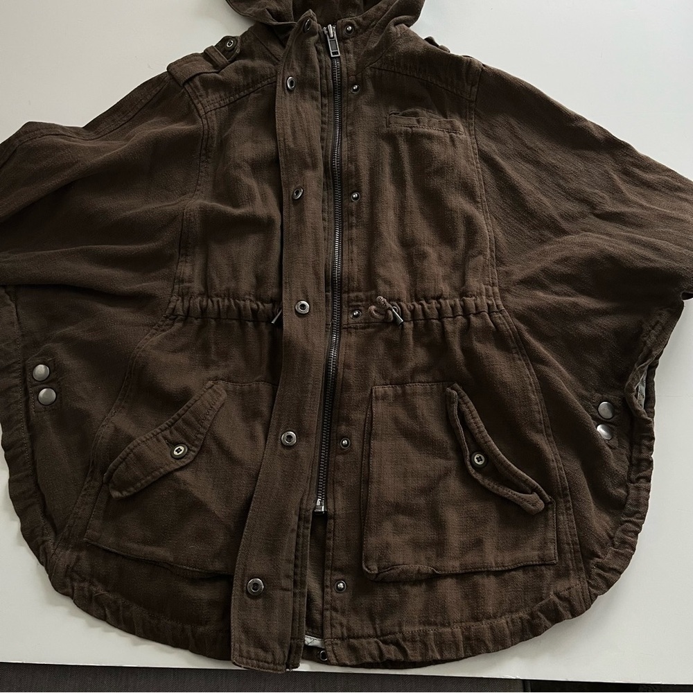 Vtg Free People 1970 Batwing Utility Hooded Jacket Sz S Brown Boho Poncho 90s - Picture 9 of 11